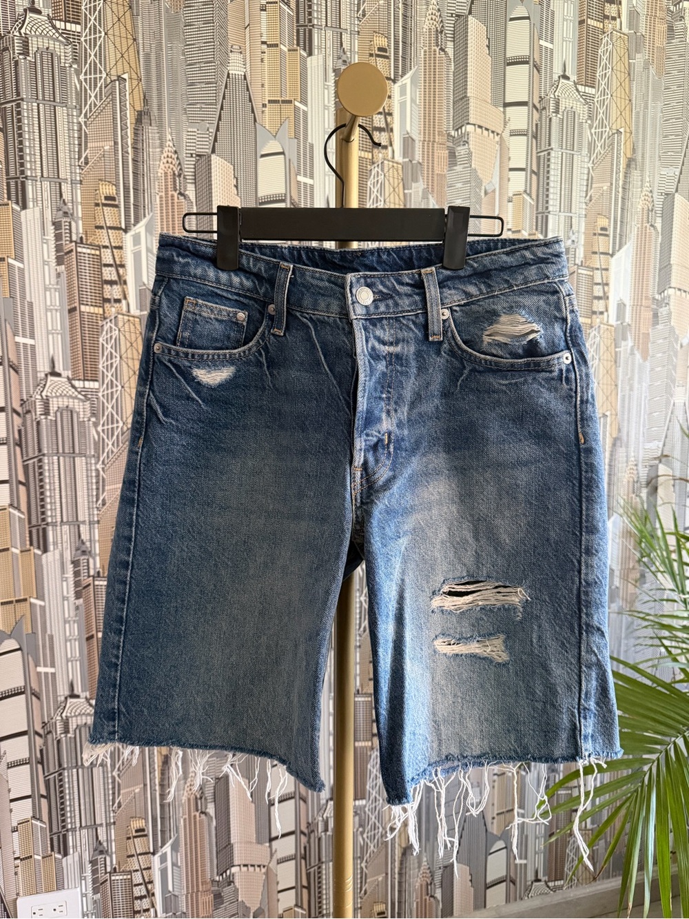 H&M Distressed Blue Denim Bermuda Shorts